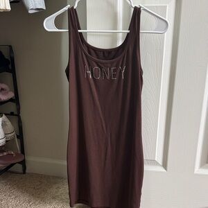 Brown Sleeveless Dress with Rhinestone Detail